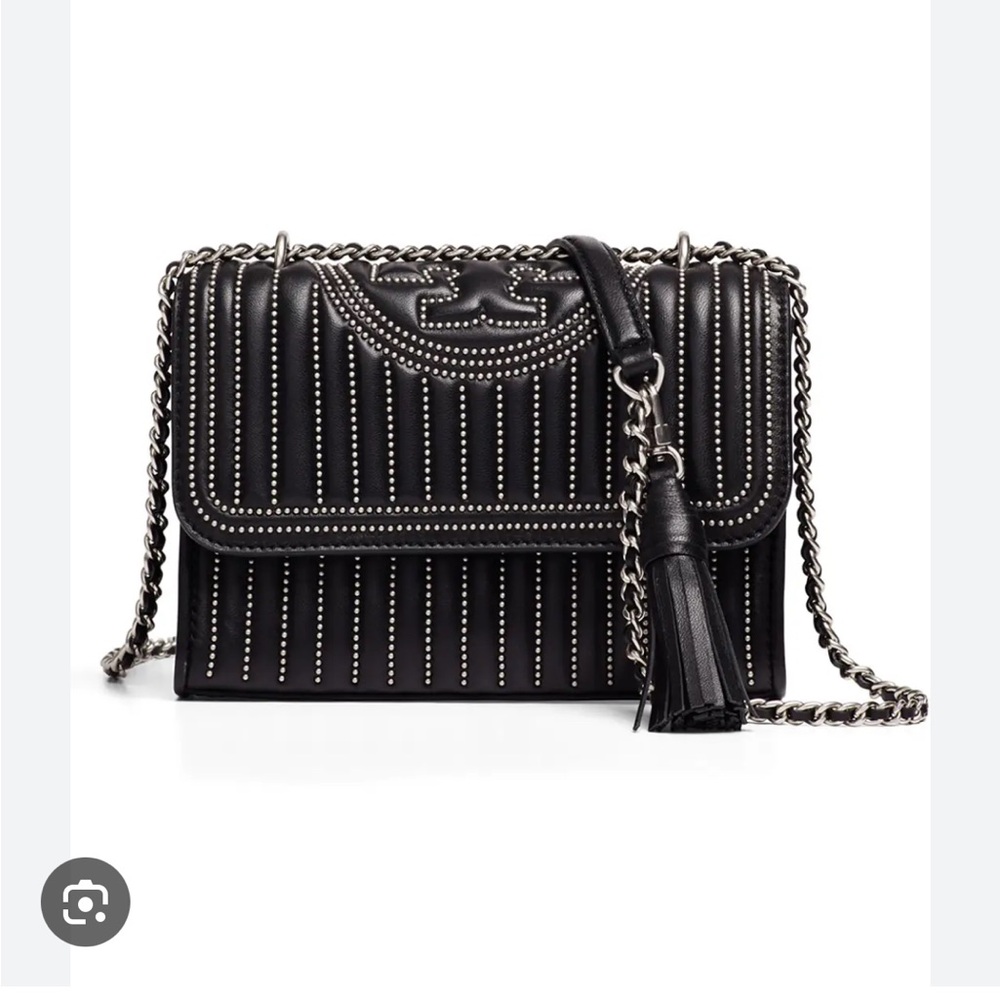 Tory Burch Mini Studded Black/Silver Fleming Crossbody Bag